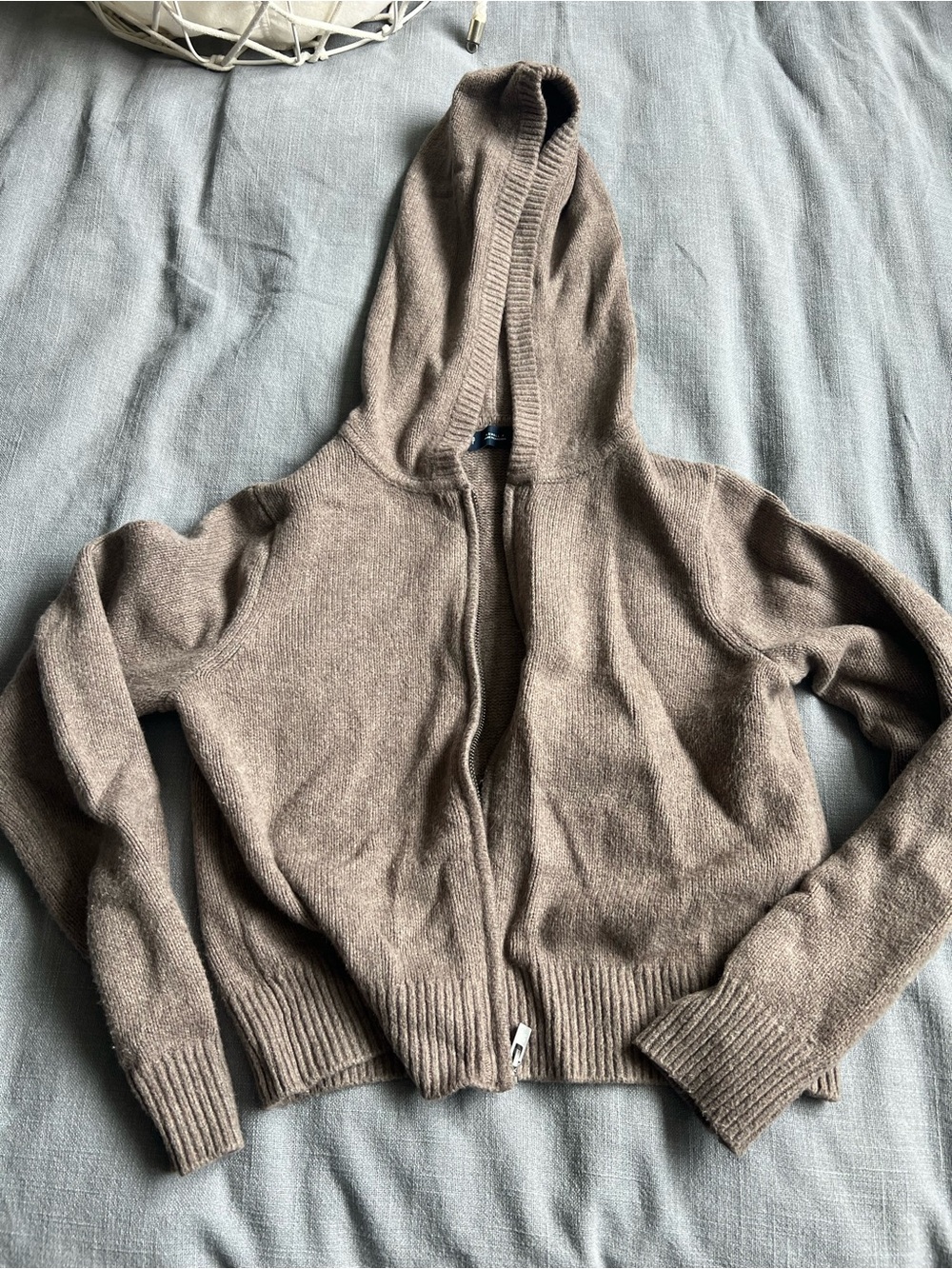 GAP Taupe Zip-Up Hooded Cardigan
